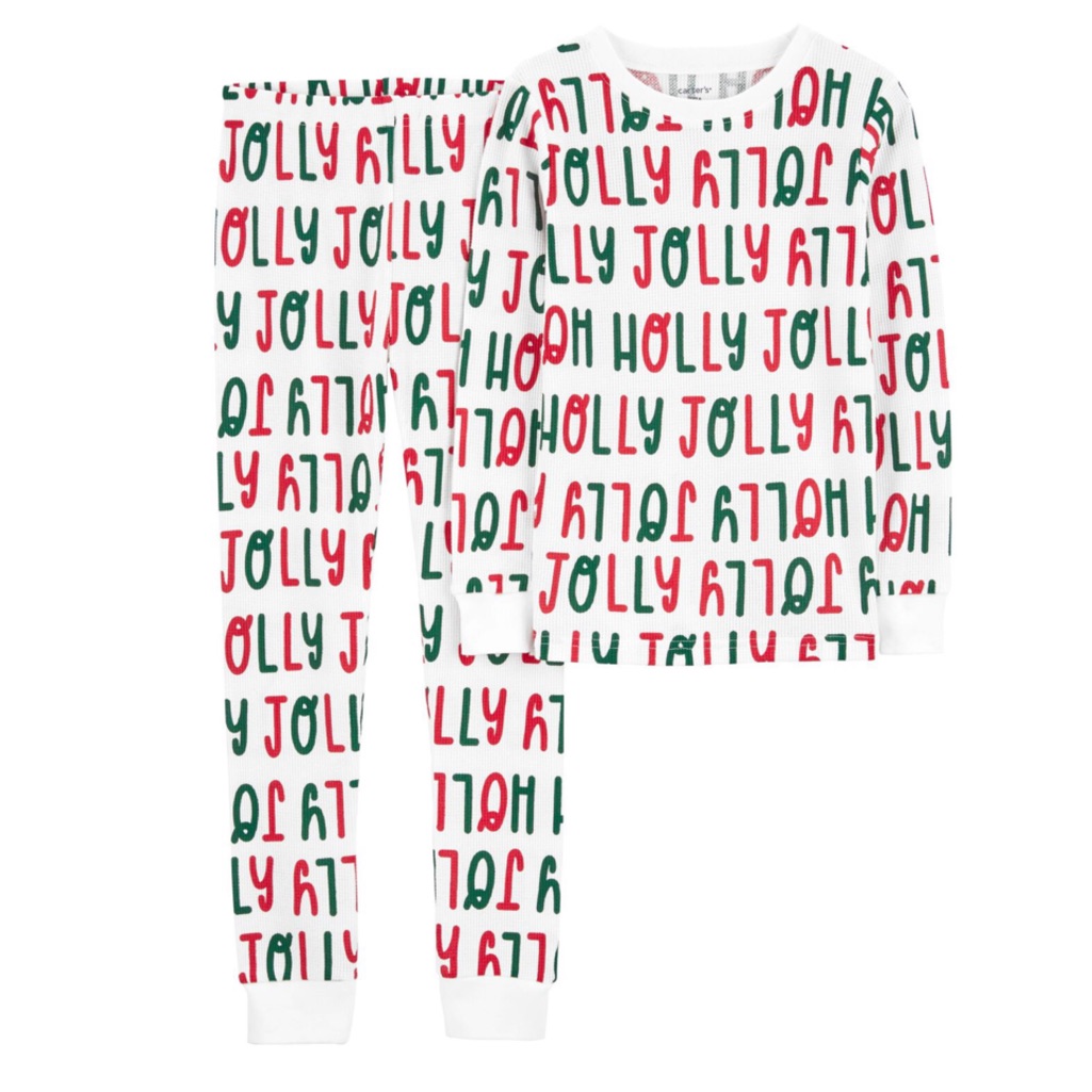 Carter’s Kids Ribbed Thermal Holly Jolly Winter Christmas Shirt Pants Pajamas